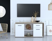 Beistellschrank >Alwernia< in Sonoma-Eiche - 144x74.1x50cm (BxHxT)
