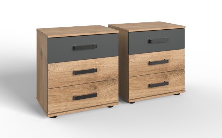 Nachtschrank 2er-Set >Stockholm I< (B/H/T: 52x58x38 cm) in braun - 52x58x38cm (BxHxT)