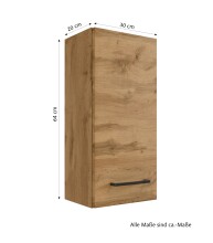 Hängeschrank >Manchester< (B/H/T: 30x64x20 cm) in wotaneiche - 30x64x20 (BxHxT)