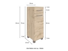 Waschbeckenunterschrank >Manchester< (B/H/T: 30x79x35 cm) in wotaneiche aus MDF