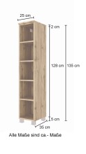 Wandregal >Manchester< (B/H/T: 25x130x33 cm) in wotaneiche - 25x130x33 (BxHxT)