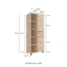 Midischrank >Manchester< (B/H/T: 55x130x33 cm) in wotaneiche - 55x130x33 (BxHxT)