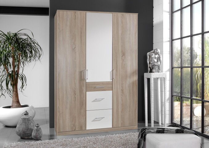 Kleiderschrank >Click< (B/H/T: 135x198x58 cm) in Eiche-Sägerau-Nachbildung