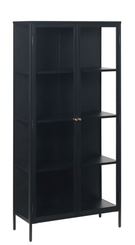 Vitrine >CARMEL< (B/H/T: 90x190x40 cm) in Metall Schwarz Lackiert