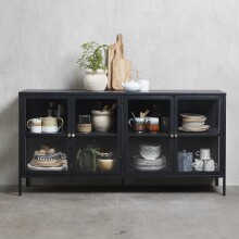 Vitrine >CARMEL< (B/H/T: 170x85x40 cm) in Metall Schwarz Lackiert