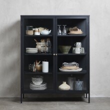 Vitrine >CARMEL< (B/H/T: 110x140x40 cm) in Metall Schwarz Lackiert