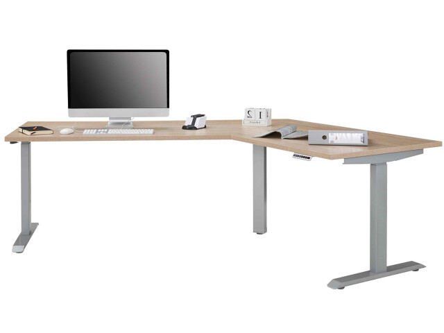 Schreibtisch >EDJUST< (BxHxT: 248x120x158 cm) Metall platingrau - Sonoma-Eiche