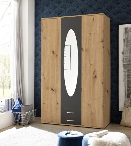 Kleiderschrank >Kassel< (BxHxT: 120x195x55 cm) in Artisan Eiche / Graphit