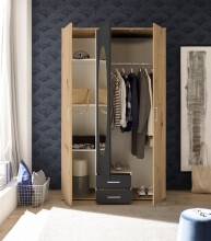Kleiderschrank >Kassel< (BxHxT: 120x195x55 cm) in Artisan Eiche / Graphit