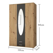 Kleiderschrank >Kassel< (BxHxT: 120x195x55 cm) in Artisan Eiche / Graphit