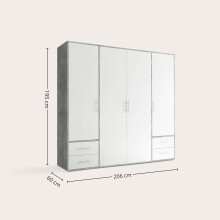 Kleiderschrank >Valencia< (BxHxT: 206x195x60 cm) in Beton Optik / Weiß