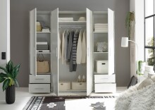 Kleiderschrank >Valencia< (BxHxT: 206x195x60 cm) in Beton Optik / Weiß