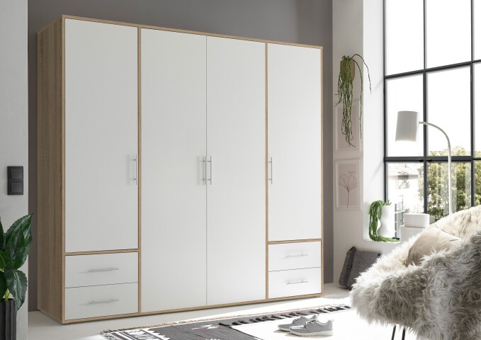 Kleiderschrank >Valencia< (BxHxT: 206x195x60 cm) in Sonoma Eiche / Weiß