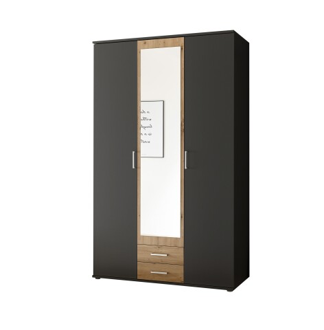 Kleiderschrank >Hanau< (BxHxT: 120x196x54 cm) in Graphit / Artisan Eiche