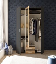Kleiderschrank >Hanau< (BxHxT: 120x196x54 cm) in Graphit / Artisan Eiche