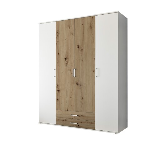 Kleiderschrank >Marburg< (BxHxT: 160x196x54 cm) in Weiß / Artisan Eiche