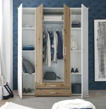 Kleiderschrank >Marburg< (BxHxT: 160x196x54 cm) in Weiß / Artisan Eiche