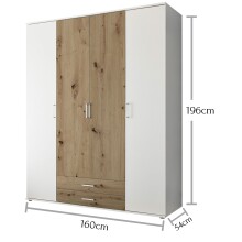 Kleiderschrank >Marburg< (BxHxT: 160x196x54 cm) in Weiß / Artisan Eiche