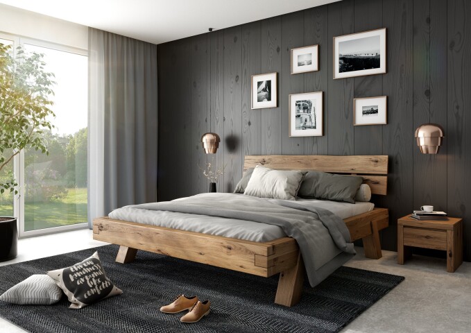 Massivholzbett >Heinrich< Eiche Massiv Innenmaß 180x200cm - Stellmaß 204x85x218 cm B/H/T