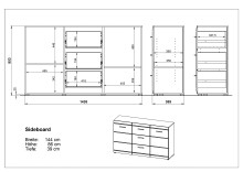 Sideboard >M-402< (BxHxT: 144x86x40 cm) in weiss - 144x86x40cm (BxHxT)