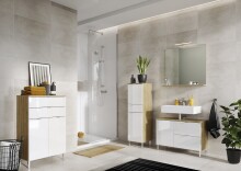 Kommode >M-415< (BxHxT: 60x97x34 cm) in hellbraun | weiss - 60x97x34cm (BxHxT)