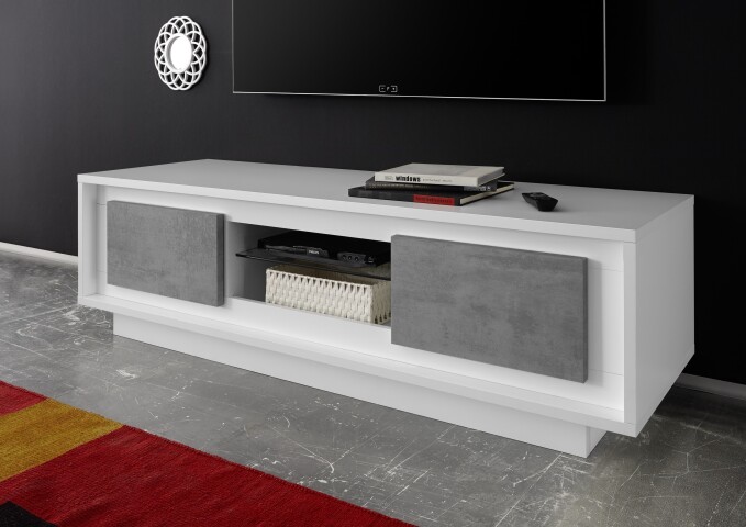 TV-Board >Sky< (BxHxT: 156x45x50 cm) in Weiss Lack matt / Beton-Optik