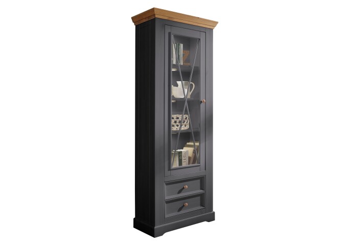 Vitrine >WZ-0133< (BxHxT: 79x214x42 cm) in grau - 79x214x42 (BxHxT)
