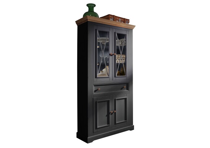 Vitrine >WZ-0133< (BxHxT: 109x208x42 cm) in grau aus Kiefer - 109x208x42 (BxHxT)