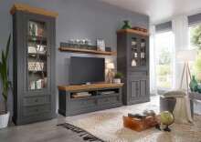 Vitrine >WZ-0133< (BxHxT: 109x208x42 cm) in grau aus Kiefer - 109x208x42 (BxHxT)