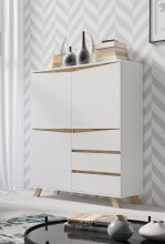 Highboard >VALENTIN< (BxHxT: 120x137x38 cm) in weiß - 120x137x38cm (BxHxT)