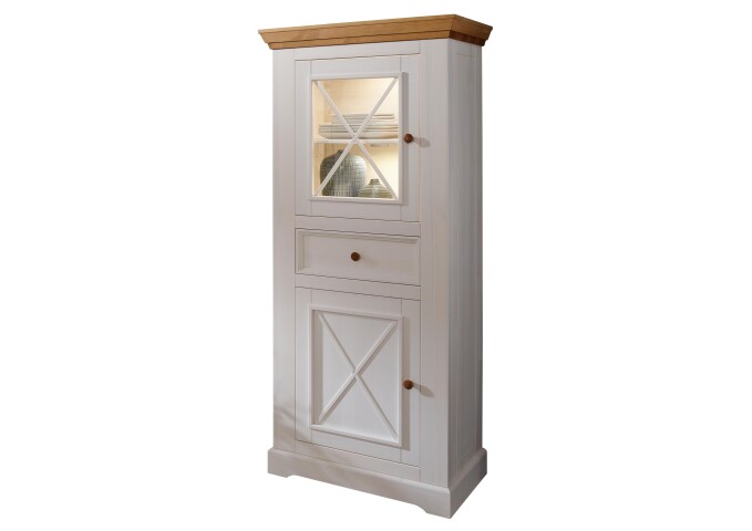 Vitrine >WZ-0133< (BxHxT: 79x177x42 cm) in weiß aus Kiefer - 79x177x42cm (BxHxT)