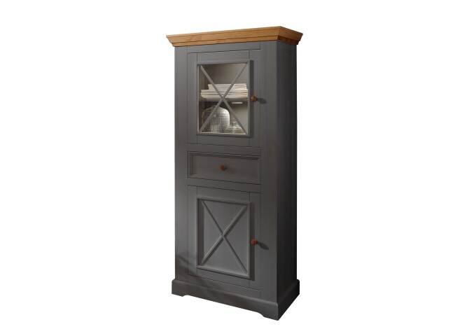 Vitrine >WZ-0133< (BxHxT: 79x177x42 cm) in grau - 79x177x42 (BxHxT)