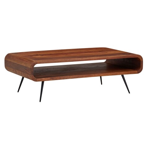 Couchtisch 90x55x30 cm Sheesham Massivholz/Metall Sofatisch Eckig, Wohnzimmertisch mit Stauraum, Kaffeetisch Massiv, Kleiner Tisch Beistelltisch Wohnzimmer Modern Rechteckig