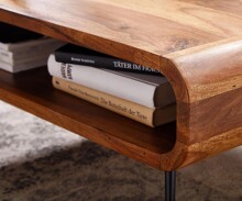 Couchtisch 90x55x30 cm Sheesham Massivholz/Metall Sofatisch Eckig, Wohnzimmertisch mit Stauraum, Kaffeetisch Massiv, Kleiner Tisch Beistelltisch Wohnzimmer Modern Rechteckig