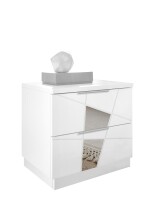 Nachtkommode >Valeria< 2er-Set (BxHxT: 51x48x39 cm) Weiss Melamin mit Siebdruck Spiegel