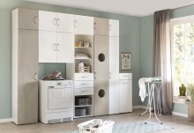 Aufsatzschrank >MULTIRAUMKONZEP< (BxH: 30x40 cm) in WEISS + BETON-NB LICHTGRAU