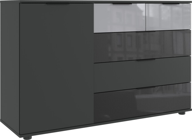 Kombikommode >MONACO< (BxH: 130x83 cm) in GRAPHIT, GLAS SCHWARZ GLAS LIGHT GREY