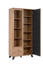 Standvitrine >Medan< (BxHxT: 92x198x40 cm) in Artisan Oak / Anthrazit