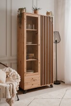 Standvitrine >Medan< (BxHxT: 92x198x40 cm) in Artisan Oak / Anthrazit