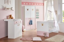 Kleiderschrank >CINDY2< (BxHxT: 95x199x58 cm) in WEISS + ABSETZUNGEN ROSE