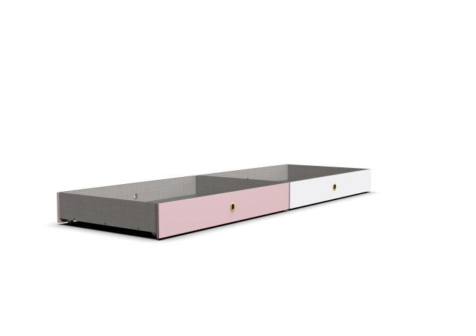 Bettschubkasten >CINDY2< (BxHxT: 100x17x59 cm) in WEISS + ABSETZUNGEN ROSE