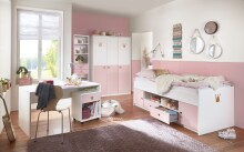 Kleiderschrank >CINDY2< (BxHxT: 139x199x58 cm) in WEISS + ABSETZUNGEN ROSE