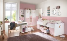 Kleiderschrank >CINDY2< (BxHxT: 139x199x58 cm) in WEISS + ABSETZUNGEN ROSE