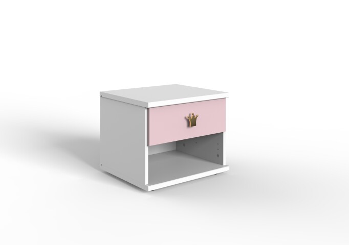 Nachtschrank >CINDY2< (BxHxT: 46x38x40 cm) in WEISS + ABSETZUNGEN ROSE