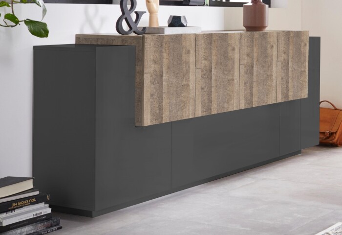 Sideboard >Coro< (BxHxT: 200x86x45 cm) in anthrazit matt/Oak - 200x86x45 (BxHxT)