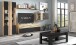Wohnwand >SOLEA< (BxHxT: 340x202,5x38 cm) Schwarz/Dekor Lamellen Artisan Eiche