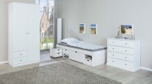 Funktionsbett >TILL< in Weiss aus Massivholz - 209x47,5x96cm (BxHxT)