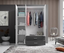 Kleiderschrank >Ivar< in Weiß Abs. Graphit - 125x190x51cm (BxHxT)