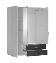 Kleiderschrank >Ivar< in Weiß Abs. Graphit - 125x190x51cm (BxHxT)