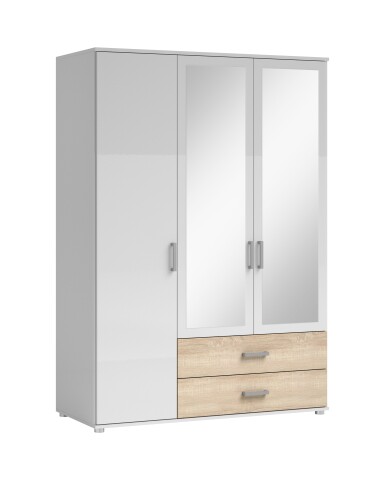 Kleiderschrank >Ivar< in Weiß Abs. Eiche Sonoma - 125x190x51cm (BxHxT)